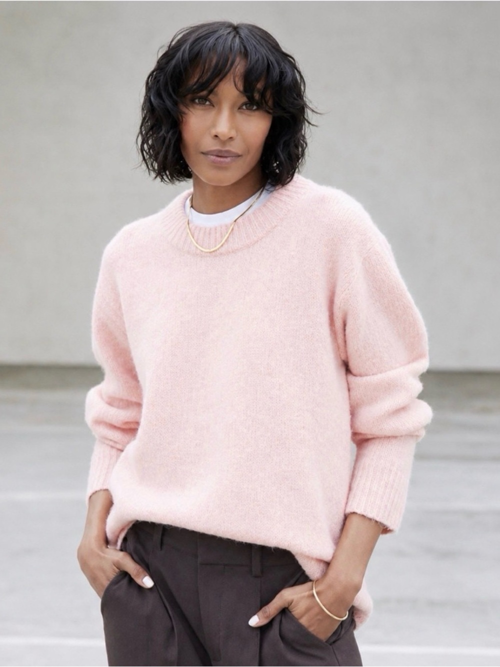 AYR Kickback Crew Sweater Pink Alpaca Wool Blend S